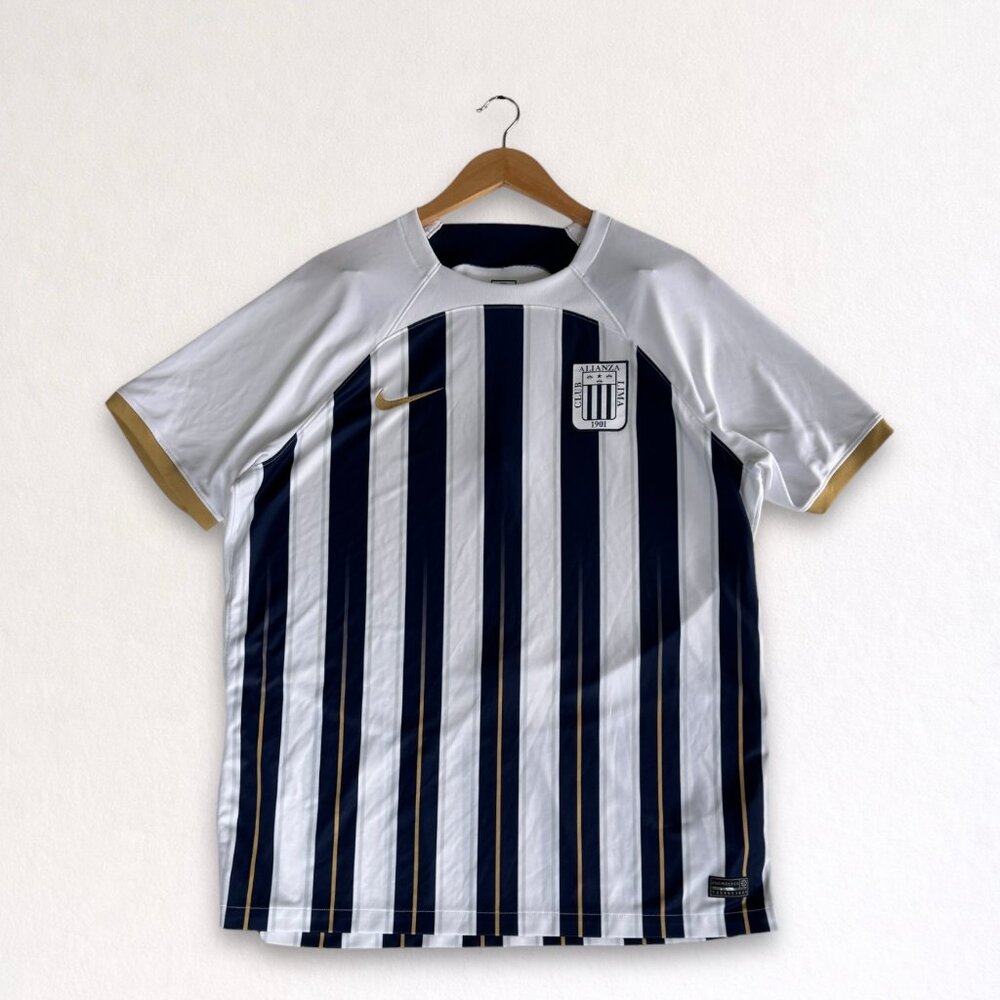 Nike Club Alianza Lima Soccer Jersey White Navy Striped Dri-Fit Men’s XL